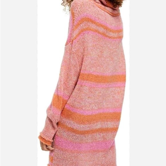 Free People Oversized Wool Blend Striped Tunic Sweater Pink Orange Size XS Boho - Picture 3 of 8